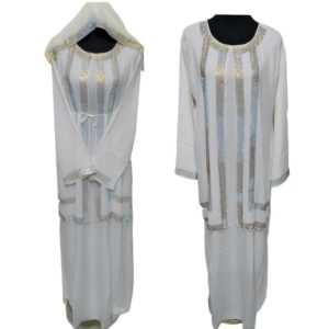 Luxury Women Cream with Silver Stonework Abaya Jilbab