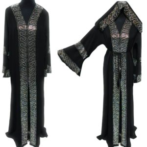 Women's Black Open Front Nida Stone Work Abaya Jilbab