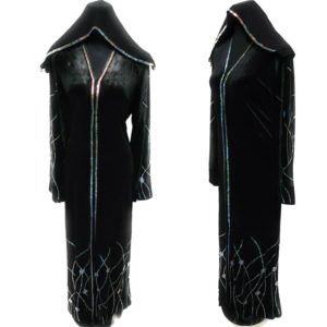 Luxury Women's Black Open Front Velvet Stone Work Abaya