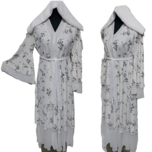 Women's Cream Floral Open Front Abaya