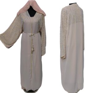 Luxury Beige Women Stones Work Abaya With Inner Slip