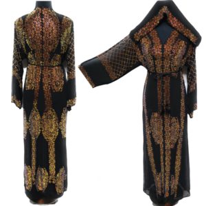 Latest Design Women Black Chiffon Stones Work Abaya with Inner Slip