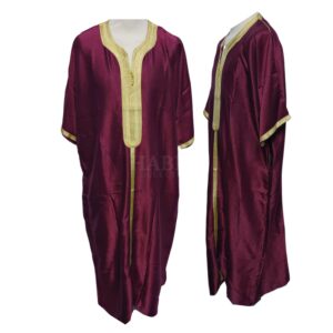 Men Moroccan Burgundy Thobe Jubba Kandora Djellaba