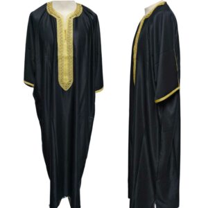 Men Moroccan Black Thobe Jubba Kandora Djellaba