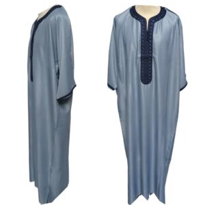 Men Moroccan Grey Thobe Jubba Kandora Djellaba