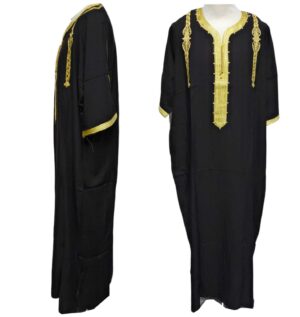 Men Moroccan Black Thobe Jubba Kandora Djellaba