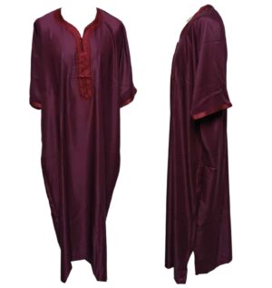 Men Moroccan Burgundy Thobe Jubba Kandora Djellaba