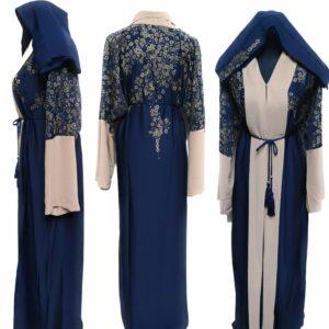 Blue Women Abaya Farasha Jalabiya Long dress with Embroidery