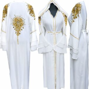 Luxury Modest Women White Abaya Farasha Jalabiya Arab Dress