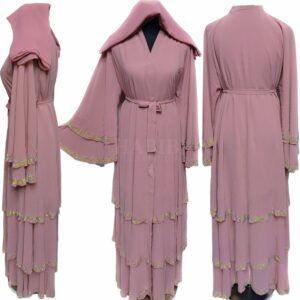 PINK WOMEN ABAYA JALABIYA LONG DRESS EMBELLISHED WITH STONES