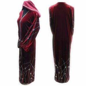 Burgundy Velvet Women Abaya Farasha Jalabiya Arab Dress