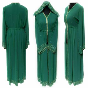 Luxury Women Green Stone Work Abaya Farasha Jalabiya Arab Long Dress