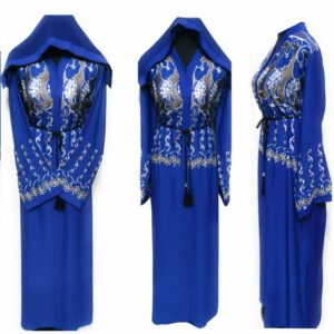 Luxury Women Blue Embroidery Abaya Farasha Jalabiya Arab Long Dress