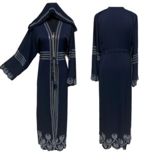 Luxury Women Blue Stone Works Abaya Jalabiya Arab Long Dress