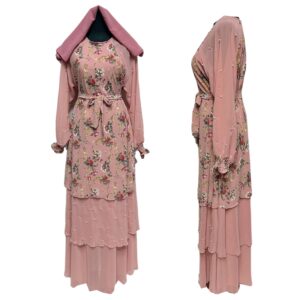 Women's Luxury floral Print Chiffon Open Front Abaya Jilbab Burka