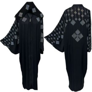 Women's Black Stone Work Abaya Farasha jalabiya Long Dress