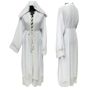 Women's White Open Front Chiffon Abaya Jalabiya long dress with stone work