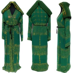 Green Open Front Chiffon Abaya Jalabiya long dress with stone