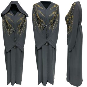 Grey Women's Open Front Chiffon Abaya Jalabiya long dress with Hand Bead Work