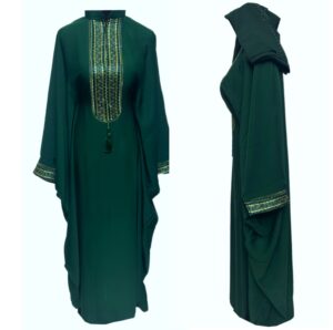 Green Batwing Abaya Farasha Jalabiya Arab Dress with Embroidery