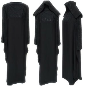 Women Black Stone Works Abaya Jalabiya Arab Long Dress