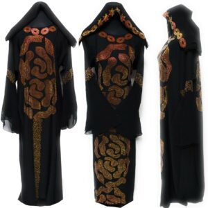 Women Black Stone Works Abaya Jalabiya Arab Long Dress