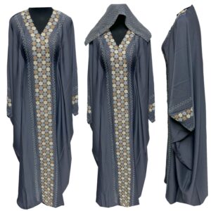 Grey Batwing Abaya Farasha Jalabiya Arab Dress With Stone Works