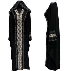 Black Batwing Abaya Farasha Jalabiya Arab Dress With Stone Works