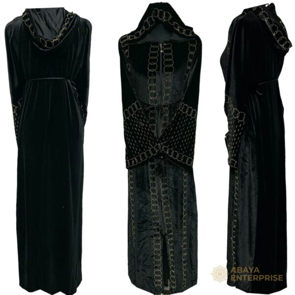 Luxury Women velvet Hooded Stone Works Abaya Jalabiya Arab Long Dress