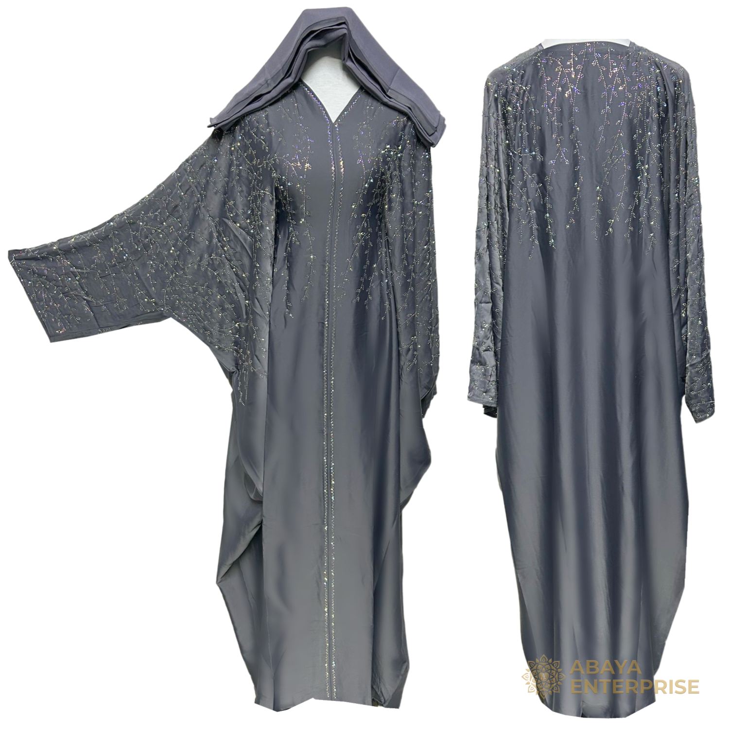 Grey Batwing Abaya Farasha Jalabiya Arab Long Dress