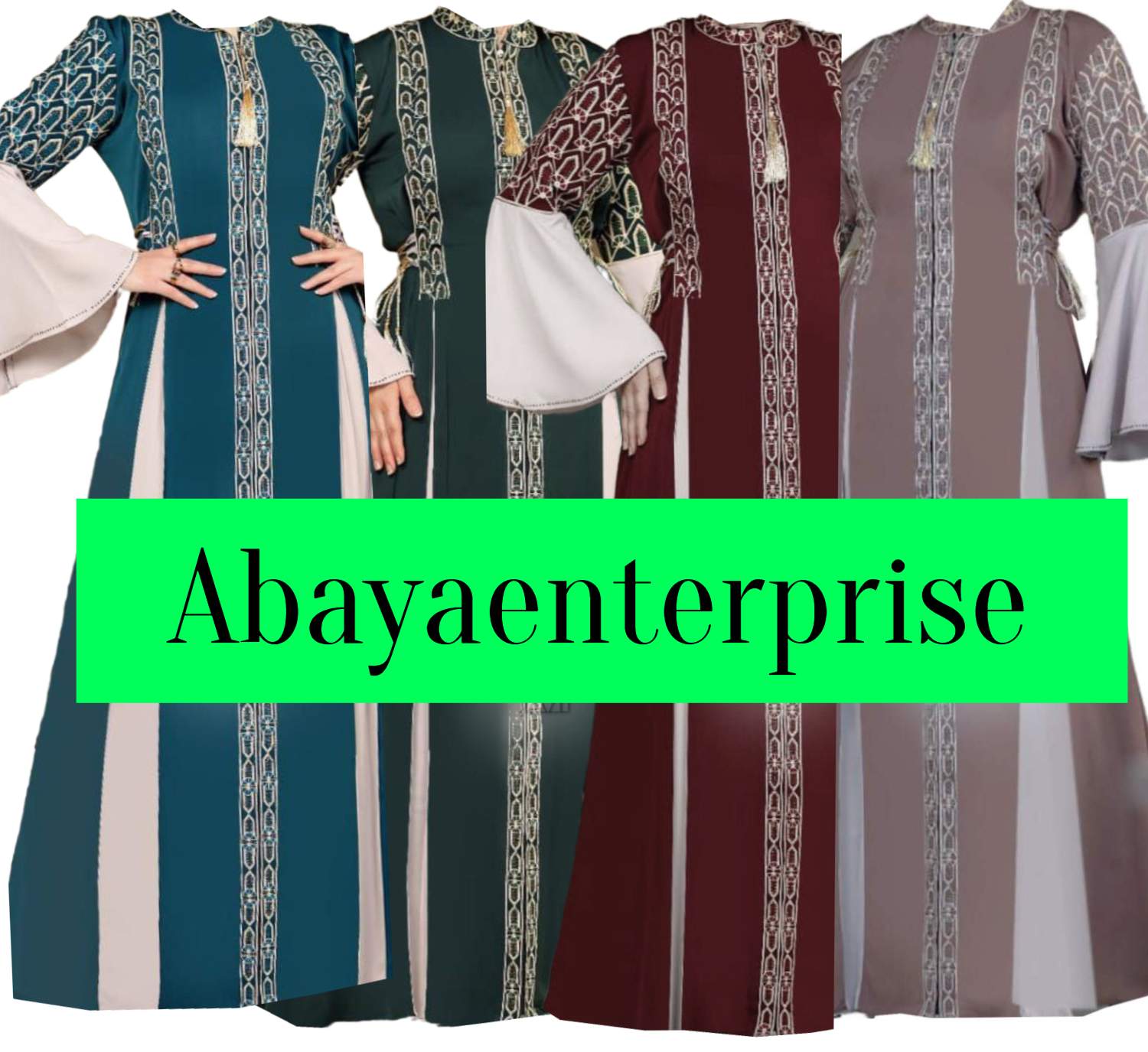 Egyptian Women's Open Front Abaya Jalabiya long dress with stone work